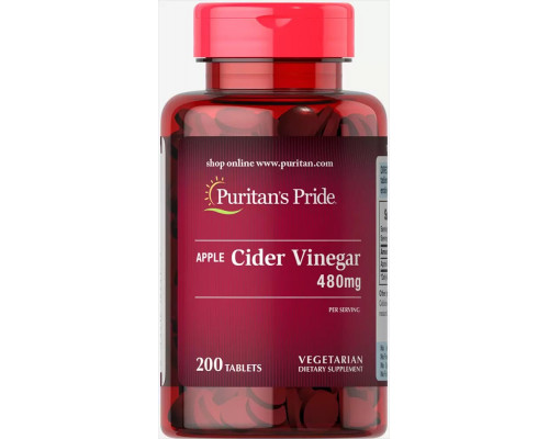 Яблучний оцет, Apple Cider Vinegar, Puritan's Pride, 480 мг, 200 таблеток