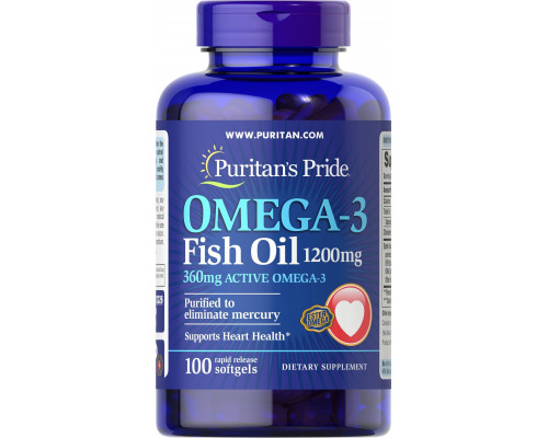 Омега-3 риб'ячий жир, Omega-3 Fish Oil, Puritan's Pride, 1200 мг, 360 мг активного, 100 гелевих капсул