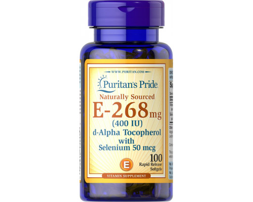 Вітамін Е з селеном, Vitamin E, Puritan's Pride, 400 МО, натуральний, 100 гелевих капсул
