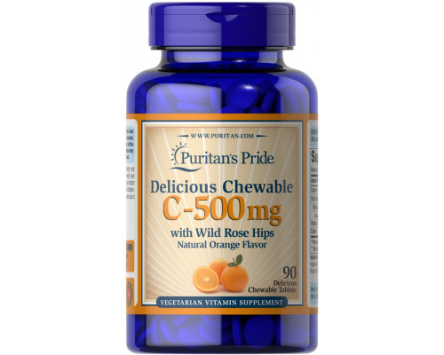 Вітамін С з шипшиною, Vitamin C, Puritan's Pride, смак апельсина, 500 мг, 90 жувальних таблеток