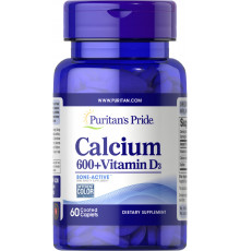 Кальцій карбонат + вітамін D, Calcium + Vitamin D, Puritan's Pride, 600 мг/125 мкг (125 МО), 60 каплет