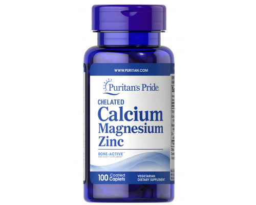 Кальцій магній цинк, Chelated Calcium Magnesium Zinс, Puritan's Pride, 100 каплет