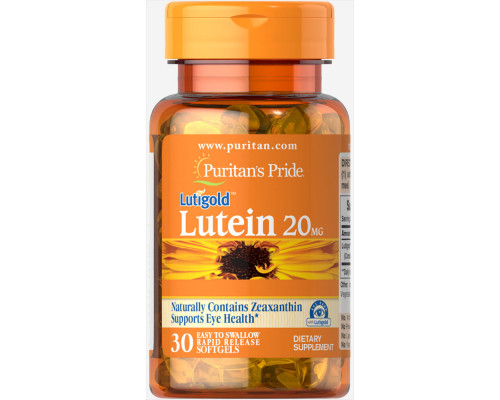 Лютеїн для зору з зеаксантином, Lutein with Zeaxanthin, Puritan's Pride, 20 мг, 30 капсул