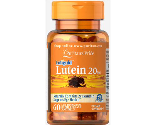 Лютеїн для зору з зеаксантином, Lutein with Zeaxanthin, Puritan's Pride, 20 мг, 60 капсул
