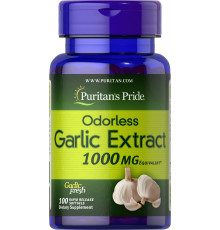 Часник, Odorless Garlic, Puritan's Pride, без запаху, 1000 мг, 100 гелевих капсул швидкого вивільнення