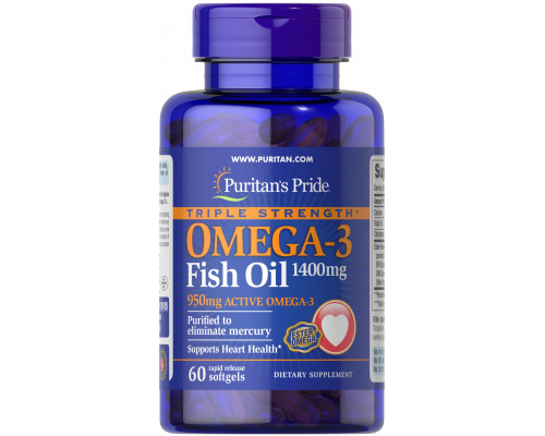 Омега-3 риб'ячий жир, Omega-3 Fish Oil, Puritan's Pride, 1400 мг (950 мг активного омега-3), 60 гелевих капсул