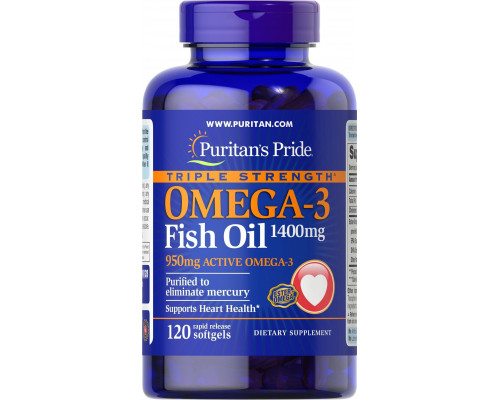 Омега-3 риб'ячий жир, Omega-3 Fish Oil, Puritan's Pride, 1400 мг (950 мг активного омега-3), 120 гелевих капсул