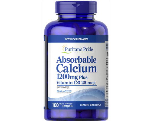 Кальцій і вітамін D3, Absorbable Calcium with Vitamin D3, Puritan's Pride, 1200 мг / 1000 МО, 100 гелевих капсул