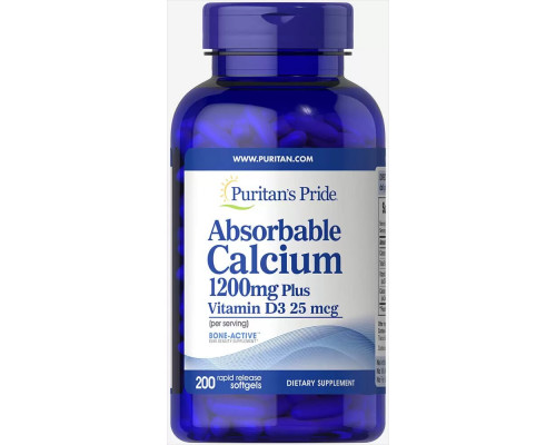 Кальцій та вітамін D3, Absorbable Calcium with Vitamin D3, Puritan's Pride, 1200 мг/1000 МО, 200 гелевих капсул