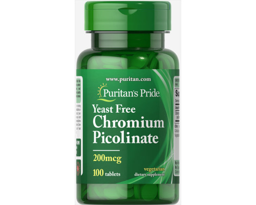 Хром піколінат, Chromium Picolinate, Puritan's Pride, без дріжджів, 200 мкг, 100 таблеток