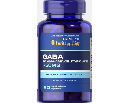 ГАМК (гамма-аміномасляна кислота), GABA, Puritan's Pride, 750 мг, 90 капсул