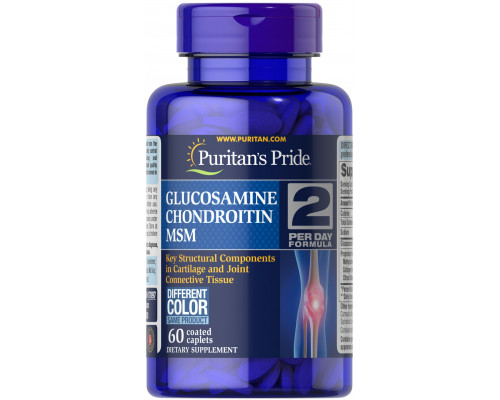 Глюкозамін хондроїтин і МСМ, Glucosamine, Chondroitin & MSM-2 Per Day Formula, Puritan's Pride, 60 каплет