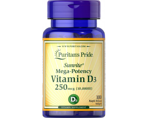 Вітамін D3, Vitamin D3, Puritan's Pride, 250 мкг (10 000 МО), 100 капсул