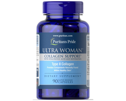 Підтримка колагену, Ultra Woman Collagen Support with Hyaluronic Acid, Puritan's Pride, з гіалуроновою кислотою, 1000 мг, 90 капсул