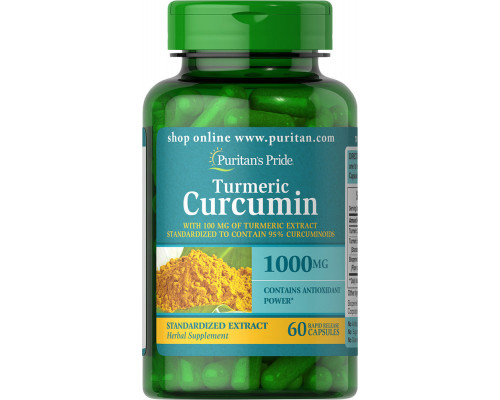 Куркумін і біоперін, Turmeric Curcumin with Bioperine, Puritan's Pride, 1000 мг (900 мг куркуми і 100 мг куркуміну), 60 капсул