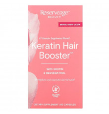Кератин, усилитель роста волос, Keratin Hair Booster, ReserveAge Nutrition, с биотином и ресвератролом, 60 капсул