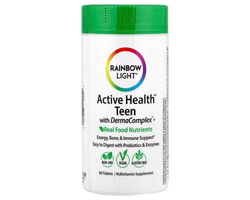 Вітаміни для швидко ростущих підлітків з комплексом для шкіри, Active Health Teen, Rainbow Light, 90 таблеток