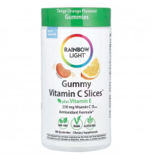 Витамин С + витамин Е, Gummy Vitamin C Slices Plus Vitamin E, Rainbow Light, с апельсиновым вкусом, 90 жевательных конфет