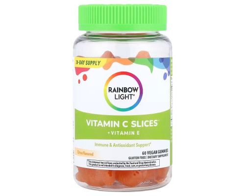 Вітамін C, Vitamin C Gummies, Rainbow Light, зі смаком цитрусу, 60 жувальних цукерок