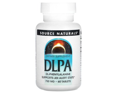 DL-фенілаланін, DLPA, Source Naturals, 750 мг, 60 таблеток.