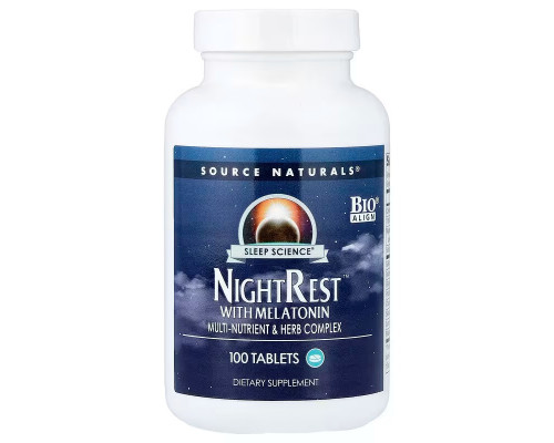 Мультиживильний та трав'яний комплекс для сну з мелатоніном, NightRest With Melatonin, Source Naturals, 100 таблеток