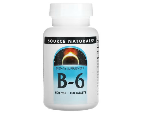 Вітамін В6 (піридоксин), Vitamin B-6, Source Naturals, 500 мг, 100 табл.