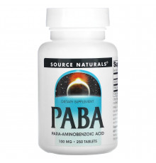 ПАБК (пара-амінобензойна кислота), PABA, Source Naturals, 100 мг, 250 таблеток
