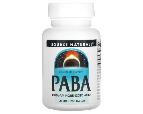 ПАБК (пара-амінобензойна кислота), PABA, Source Naturals, 100 мг, 250 таблеток