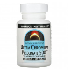 Хром ультра піколінат, Chromium Picolinate, Source Naturals, 500 мкг, 120 таблеток