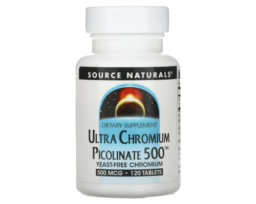 Хром ультра піколінат, Chromium Picolinate, Source Naturals, 500 мкг, 120 таблеток