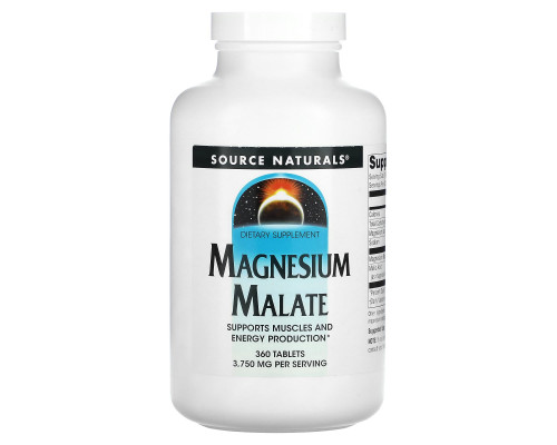 Магній малат, Magnesium Malate, Source Naturals, 3750 мг, 360 таблеток (1250 мг в 1 таблетці)