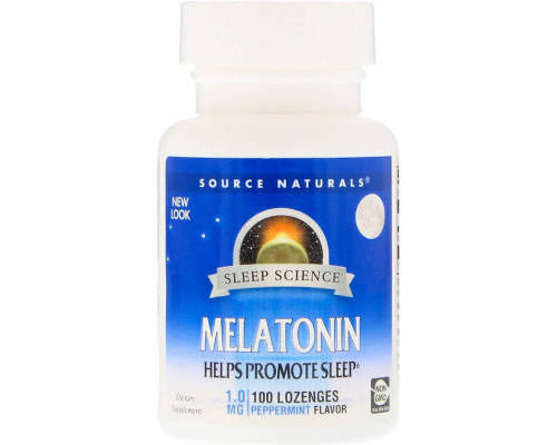 Мелатонін, Melatonin, Source Naturals, м'ята, 1 мг, 100 льодяників