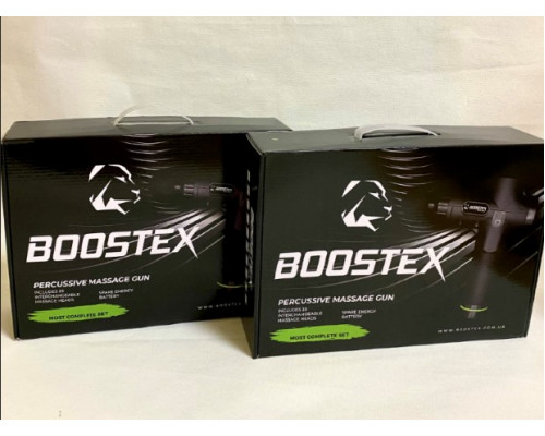 Ударний перкусійний масажер Boostex PRO MAX – 30 режимів, 20 насадок, запасна батарея 2500 мАч, кейс (чорний)