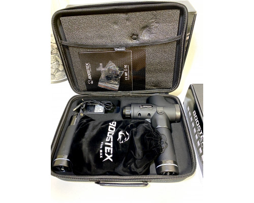 Ударний перкусійний масажер Boostex PRO MAX – 30 режимів, 20 насадок, запасна батарея 2500 мАч, кейс (чорний)