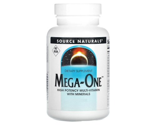 Мультивітаміни та мінерали, без заліза, Mega-One, Source Naturals, по 1 на день, 90 таблеток