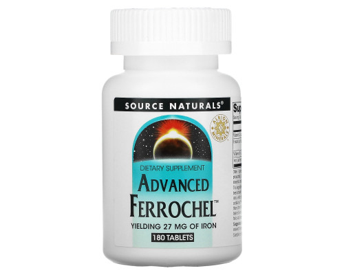 Залізо, Advanced Ferrochel, Source Naturals, 180 таблеток
