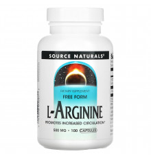 Аргинин, L-Arginine, Source Naturals, свободная форма, 500 мг, 100 капсул.