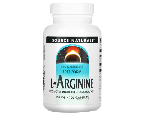 Аргінін, L-Arginine, Source Naturals, вільна форма, 500 мг, 100 капсул.