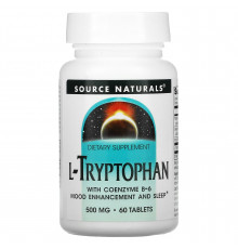 Триптофан коферментной (L-Tryptophan with Coenzyme B-6), Source Naturals, 500 мг, 60 таблеток