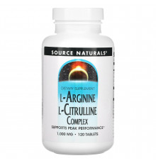 Аргинин цитруллин, L-Arginine L-Citrulline, Source Naturals, комплекс, 1000 мг, 120 таблеток