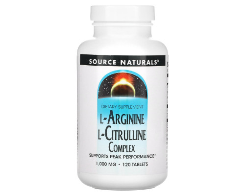 Аргінін цитрулін, L-Arginine L-Citrulline, Source Naturals, комплекс, 1000 мг, 120 таблеток