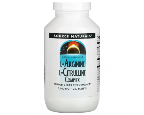 Аргінін, цитрулін (амінокислоти), L-Arginine L-Citrulline, Source Naturals, комплекс, 1000 мг, 240 таблеток