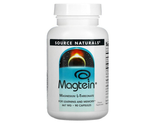 Магній L-треонат, Magtein, Source Naturals, 667 мг, 90 капсул