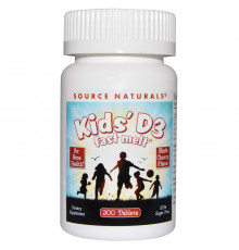 Витамин D3 для детей, Kids' D3, Source Naturals, быстрорастворимые, вкус ягод, 200 таб.