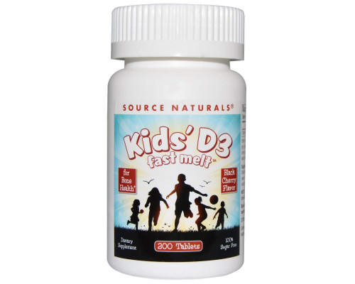 Вітамін D3 для дітей, Kids 'D3, Source Naturals, швидкорозчинні, смак ягід, 200 таб.