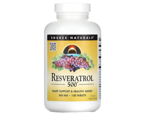Ресвератрол, Resveratrol, Source Naturals, 500 мг, 120 таблеток