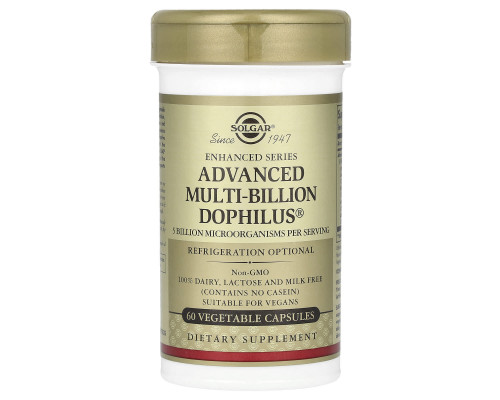 Пробіотики дофілус, Advanced Multi-Billion Dophilus, Solgar, комплекс, 60 рослинних капсул