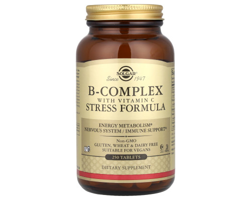 Комплекс вітамінів В + С, B-Complex with Vitamin C, Solgar, стрес формула, 250 таблеток
