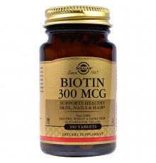 Биотин, Biotin, Solgar, 300 мкг, 100 таблеток