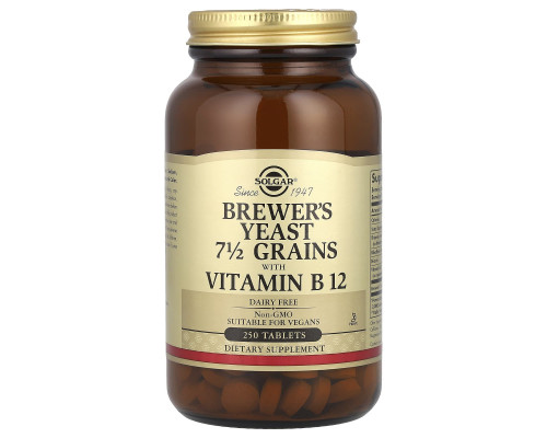 Пивні дріжджі 7 1/2 зерна з вітаміном B12, Brewer's Yeast, 7 1/2 Grains with Vitamin B12, Solgar, 250 таблеток